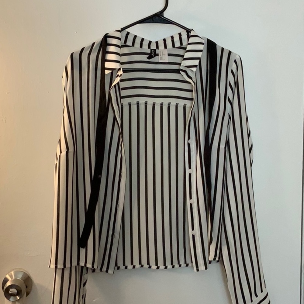Black and white striped women’s button up